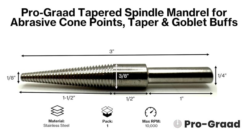 Pro-Grade WTR-2 Tapered Spindle Mandrel Threaded Screw Thread - 1/4" Shank Cone Point, Taper & Goblet Buff Mandrels, 1 Pack - Image 2